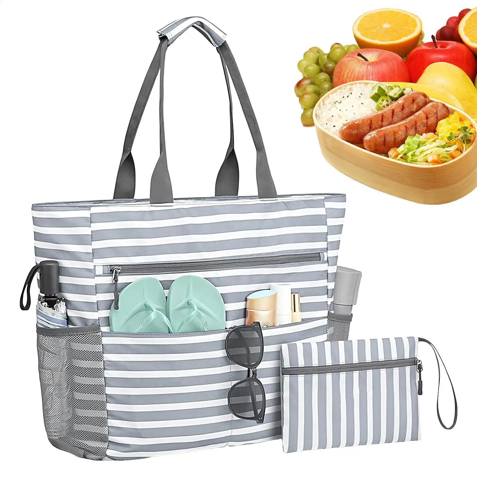 

Beach Tote Swimming Pool Beach Bag With Coin Purse Folding Waterproof Tote With Zipper Outdoor Handbag For Travel Camping Picnic
