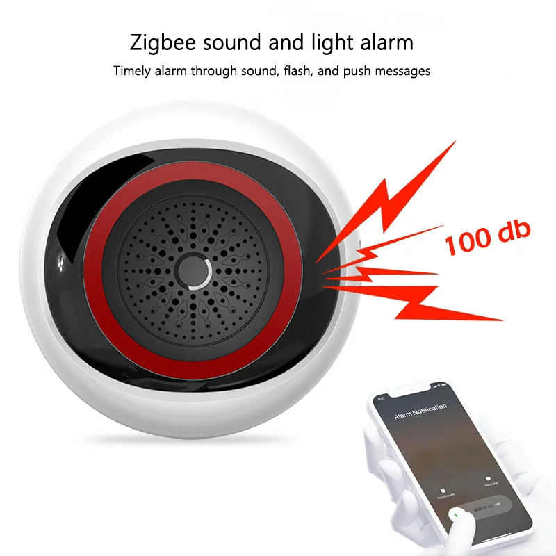 tuya zigbee alarme sonoro e visual sem fio alimentado por bateria usb anti roubo monitoramento de seguranca decibel grande smart home 01