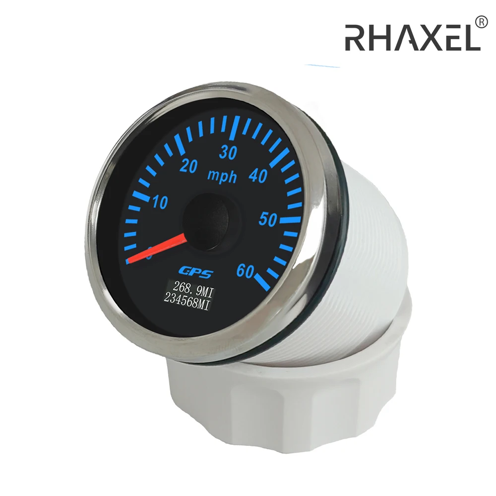 RHAXEL 52MM Speedometer 30 60 80 120 200 MPH GPS Odometer for Tractor Car Boat with Tripmeter 7 Colors Backlight 12V 24V