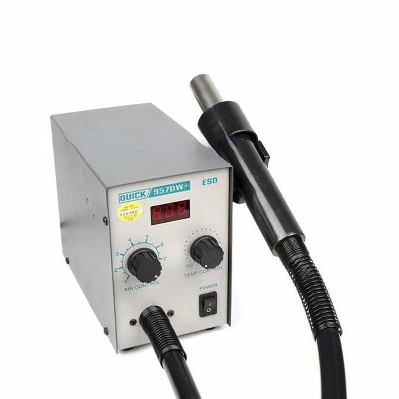 Gorąca sprzedaż Wyświetlacz LED Regulowana gorąca wiatrówka ze spiralnym wiatrem 580W Stacja lutownicza SMD 957DW Stacja rozlutowująca gorące powietrze 110