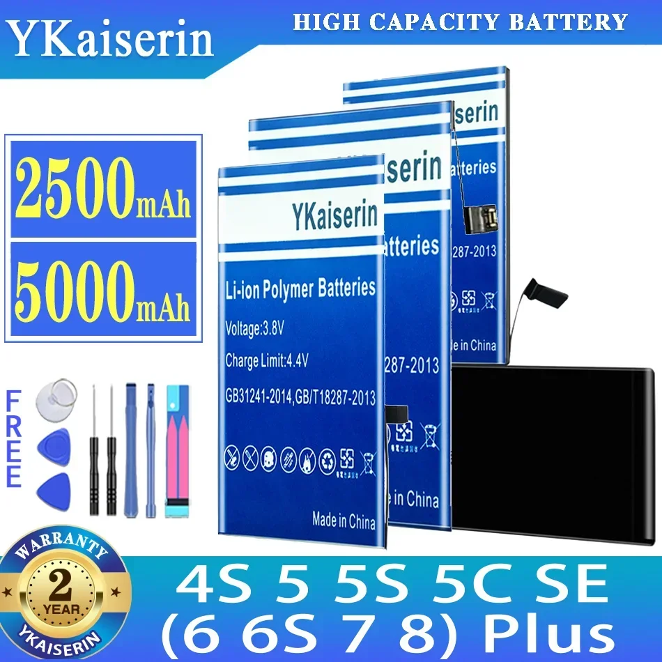 YKaiserin Battery For apple iphone 4S 5 5S 5C SE 5SE (6 6S 7 8) Plus 6Plus 6SPlus 7Plus 8Plus batteria + Free Tools