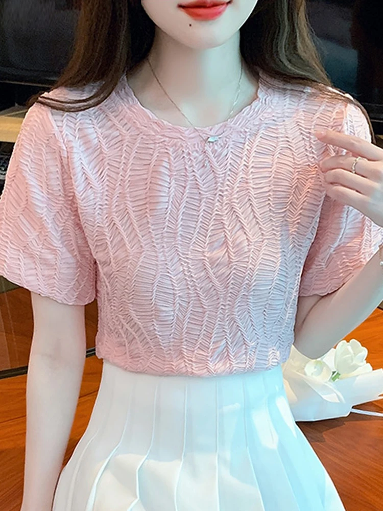 New Summer Short Sleeve Blouse Shirt Women Tops Blusas Mujer De Moda 2024 Verano Elegantes Casual O-Neck Blouse Women Blusa G680