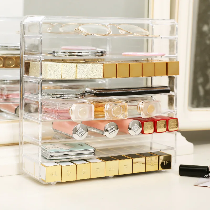 Large Capacity Makeup Organizer: Fits Eyeshadow Palette, Lipsticks, Powders, Blushes and Skincare Products in Clear Acrylic Box