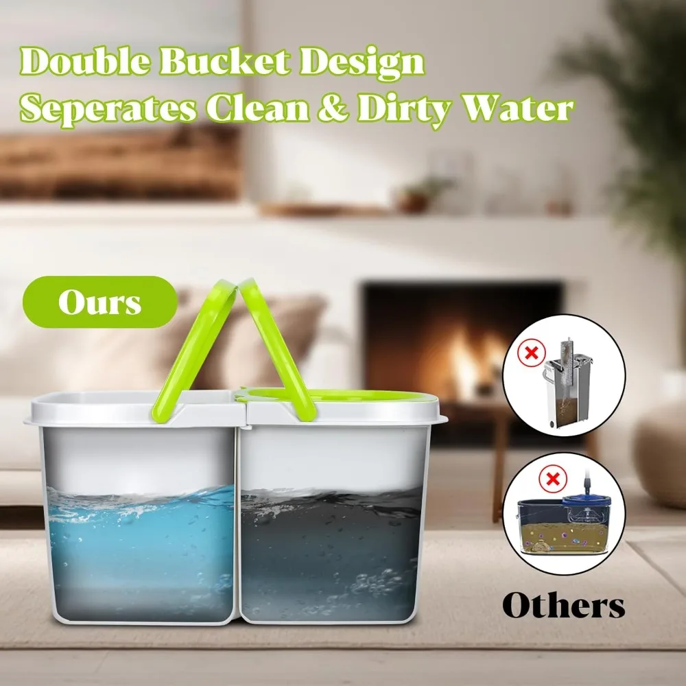 Spin Mop and Bucket with Wringer Set for Home,Separate Clean and Dirty Water,Spin Mop Bukcet System with 3 Reusable Microfiber