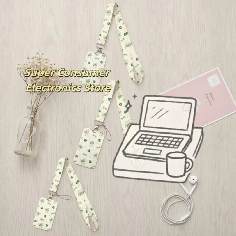 Cute Bow Pattern Lanyard with Clear ID Badge Holder Durable Detachable Strap for Office Worker Conference Exhibition