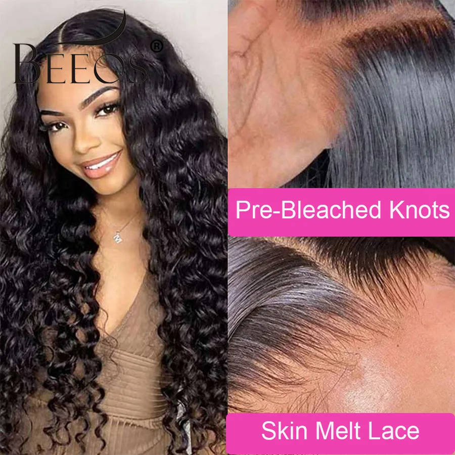 34in 250% Glueless 6x6 Skinlike Real HD Lace Closure Wigs Deep Wave Pre plucked Natural Hairline Human Wig Ready To Go For Women