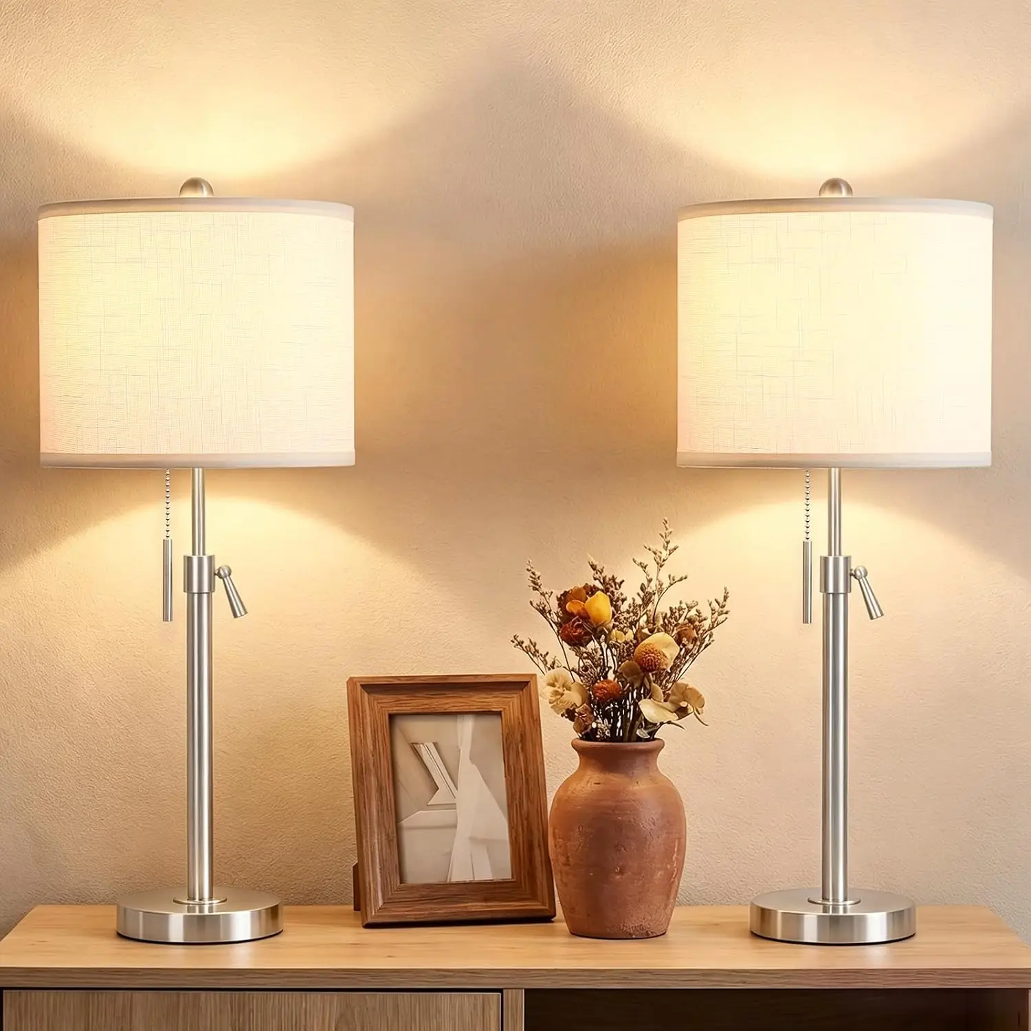 22-30" Adjustable Table Lamps Set of 2, Dimmable Nightstand Lamps for Bedroom Living Room, Farmhouse Home Decor