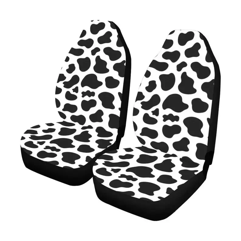 Cow Print Car Seat Covers for Vehicle 2 pc, Black White Animal Pattern Front Seat Covers, Car SUV Gift Her Protector Accessory D