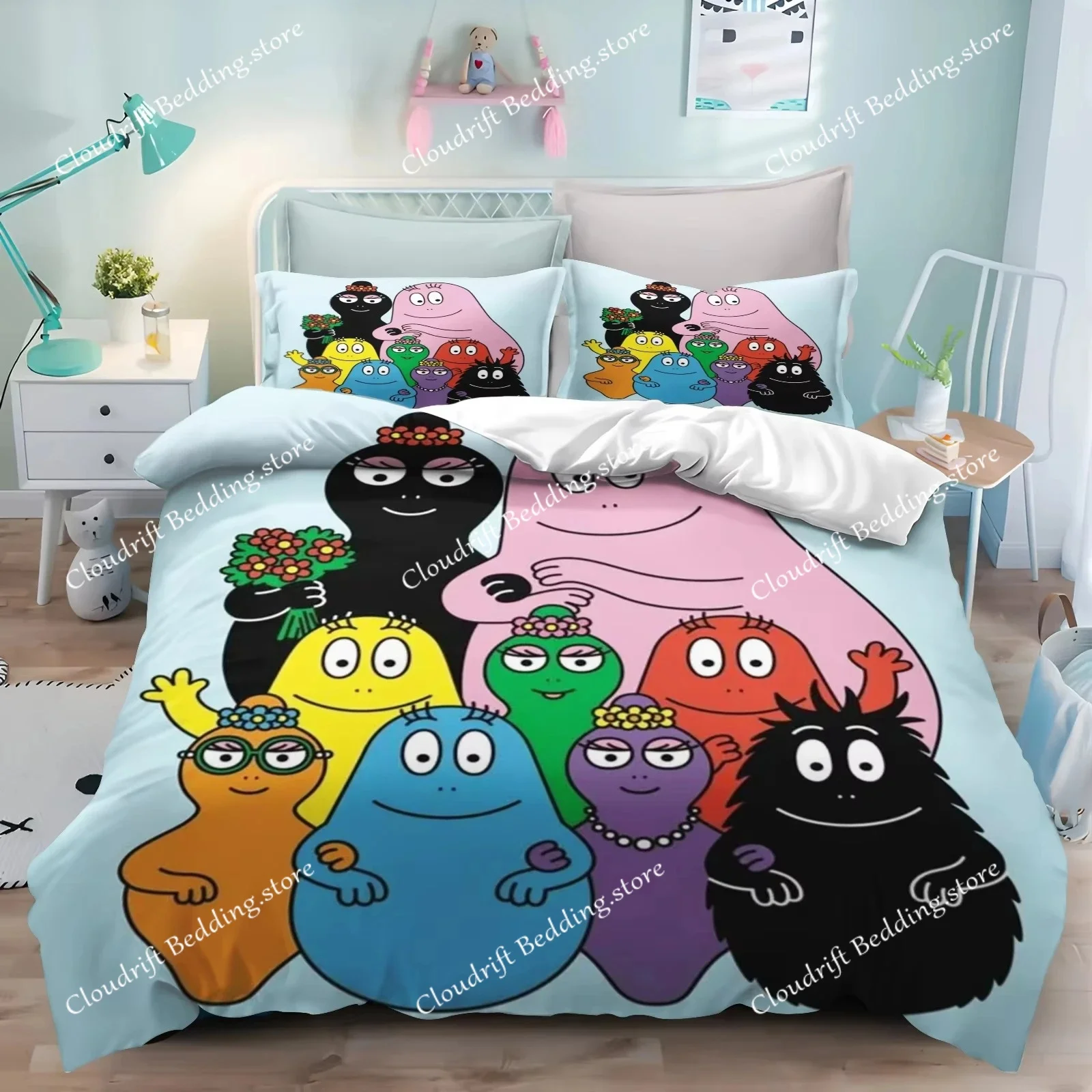 New 3D Print Cartoon L-Les B-Barbapapa Bedding Set Double Twin King Duvet Cover Comforter Pillowcase Boys Girls Adults Bedroom74