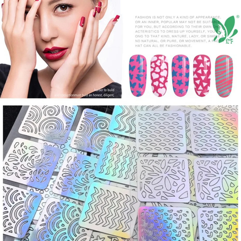 6/12/24/36pcs Laser Nail Sticker Set Adhesive Hollow Nail Art Decal Manicure Design DIY Nail Art Sticker Manicure Tool