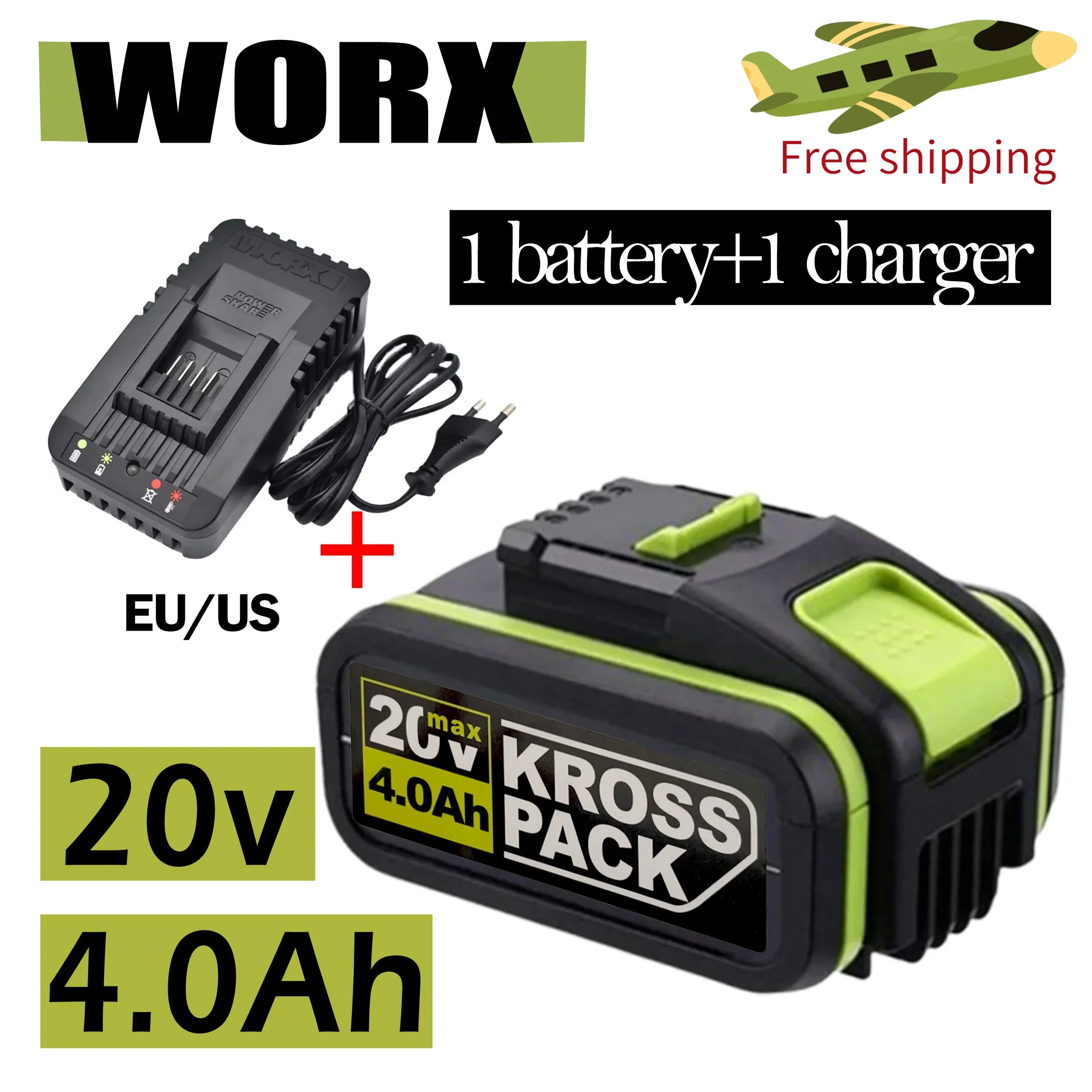 

Worx electric tool WA3551 WA3553 WX390 WX176 WX178 WX386 WX678 20V4000mAh lithium-ion rechargeable replacement battery+Charger