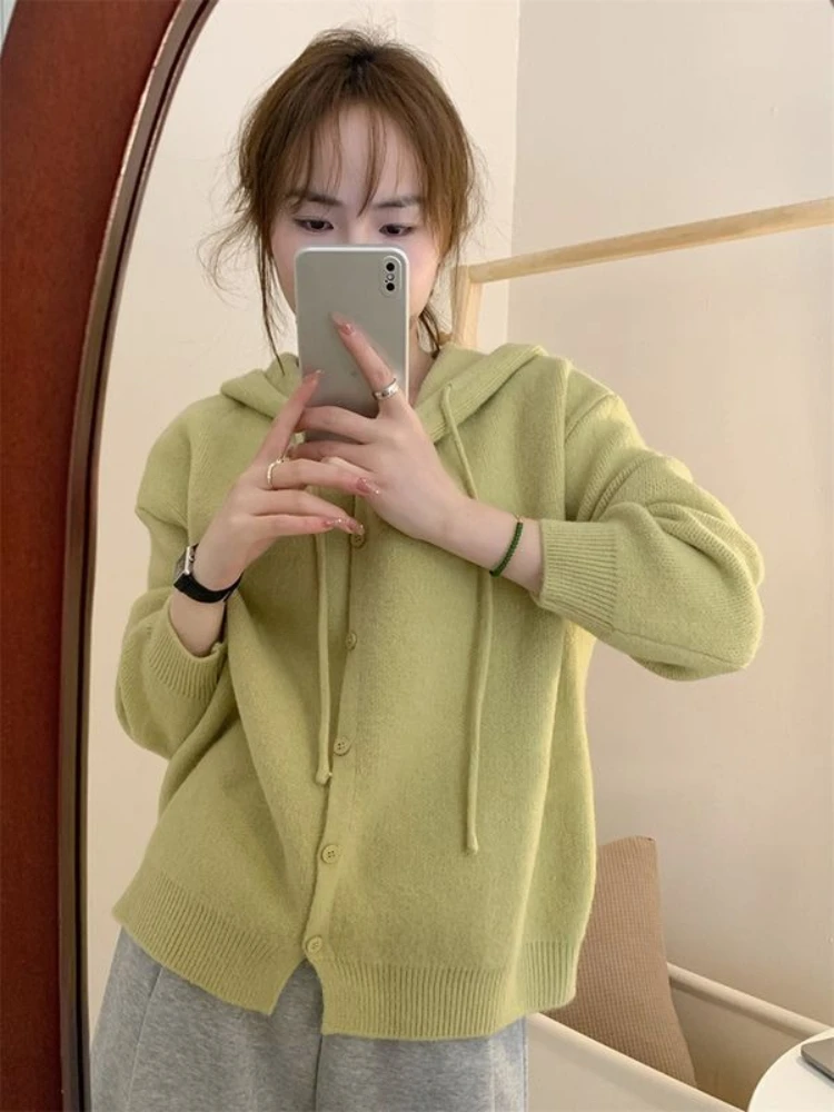 Purple Knitwear Woman Hooded Tops Korean Clothing High Quality Y2k Style Nice Color Fashion Button Hoodies Sweatshirt for Women