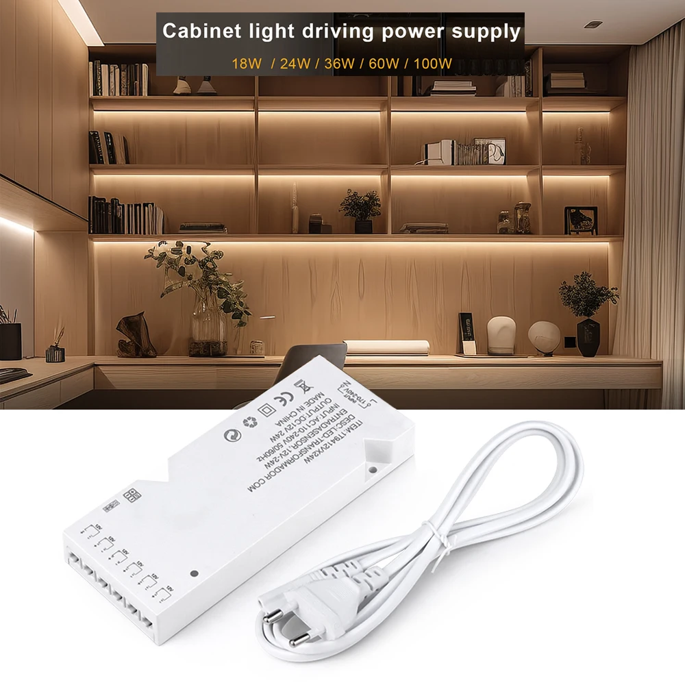 LED Strip Driver EU US Power Supply Adapter For Closet Cabinet 6/10x Dupont Port  24W 36W 60W 100W Lighting Transformer