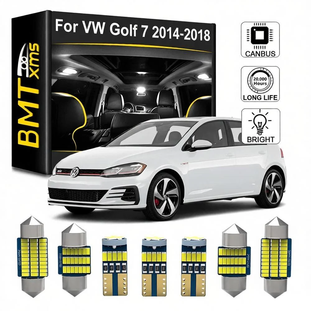 

BMTxms 8Pcs Canbus LED Interior Light Bulb Kit Volkswagen VW Golf 7 MK7 2014 2015 2016 2017 2018 Car Mirror Dome Map Trunk Lamp