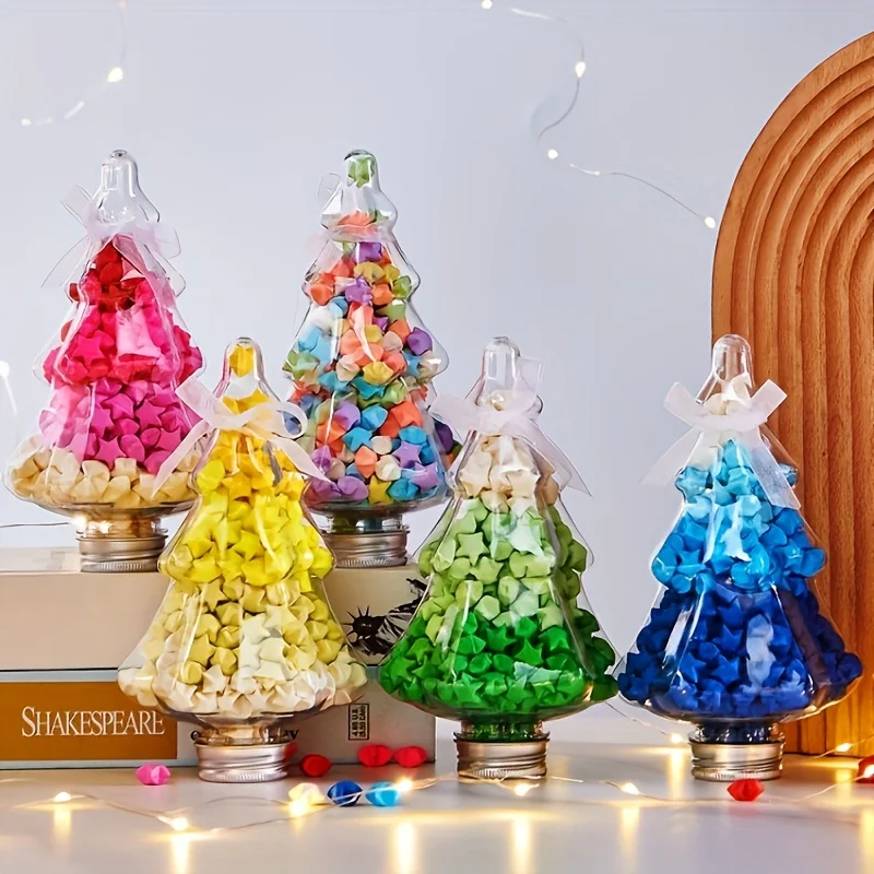 1Christmas tree shape with colorful paper starsPETPlastic Bottle，Holiday Home Party Decoration，Star Bottle Lucky Star Creative G