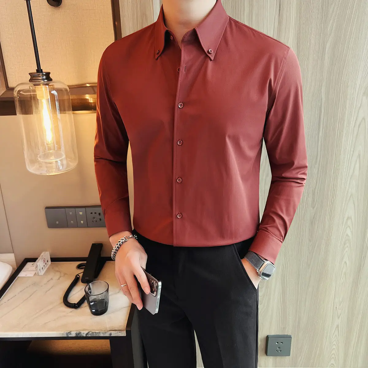 

High Quality Pointed Collar Long Sleeved Shirt Men Solid Color Casual Business Dress Shirts Versatile Social Work Uniform Shirt