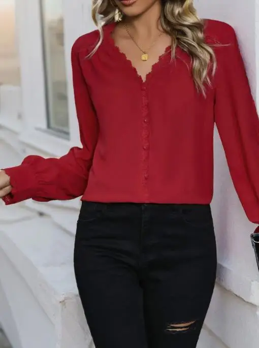 Pull haut 2025 automne hiver printemps nouveau Style de mode automne vêtements pour femmes décontracté à manches longues chemise rouge