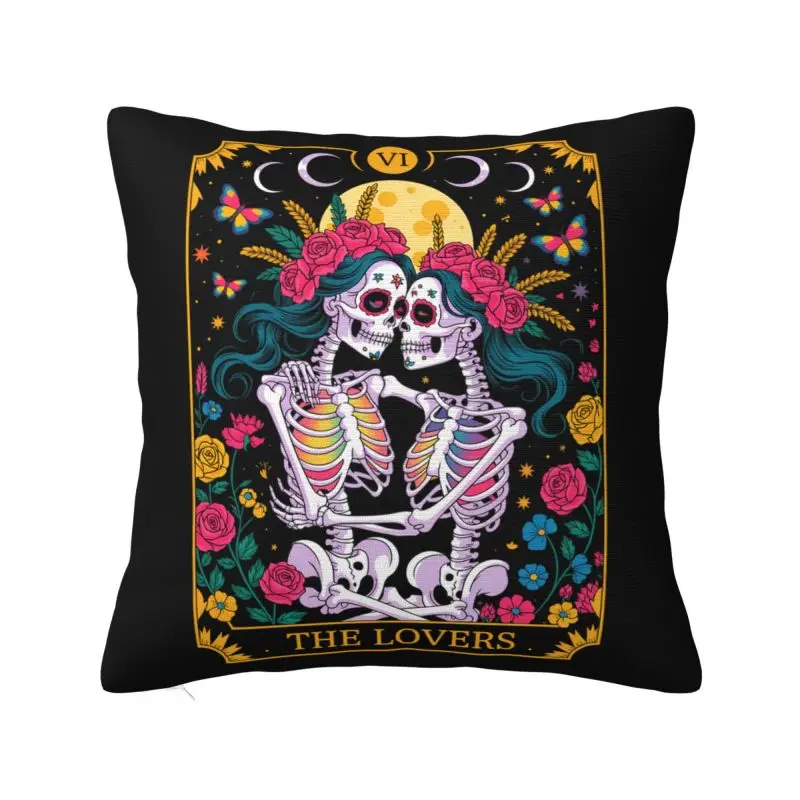 

Custom The Lovers Skeleton Tarot Card Roses Lesbian Goth Kissing Pillow Case Valentine's Day Chair Cushion Cover Pillowcase