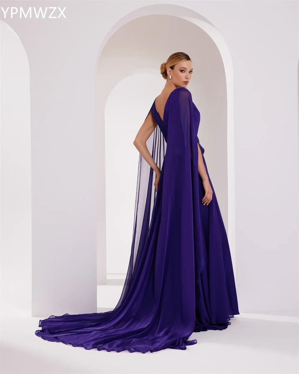 Customized Evening Dress Party Occasion Prom Gown Formal  YPMWZX Scoop Neckline A-line Floor Length Skirts Draped Layered