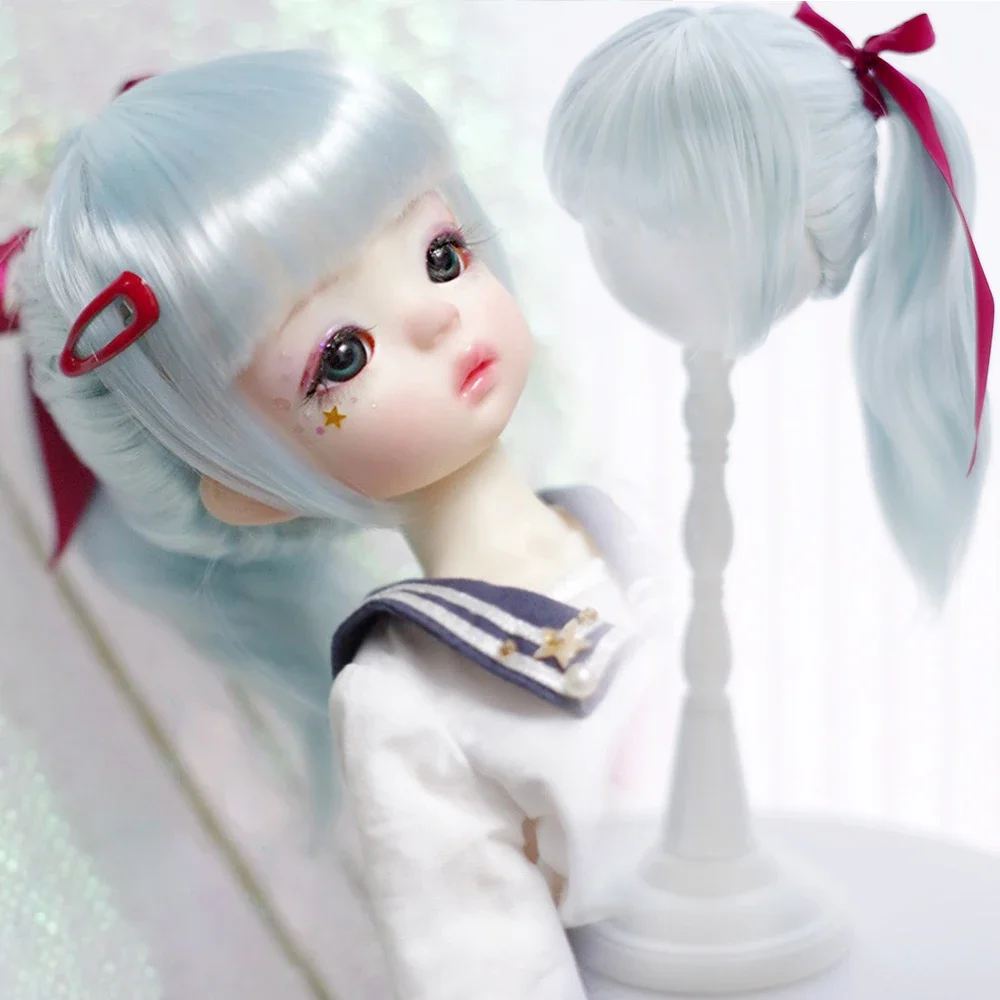（Customize 30 Days）  1/4 1/3 MSD bjd doll wig blue color Soft silk high ponytail 1pcs