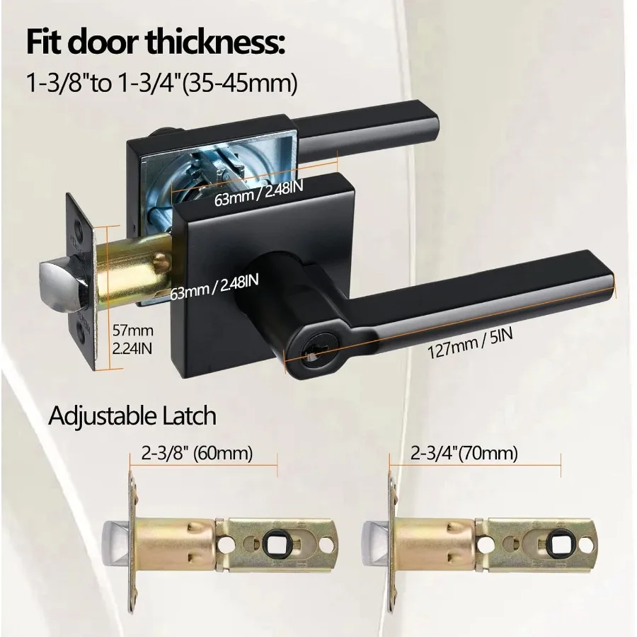 Manija de puerta con palanca de entrada cuadrada de alta resistencia con acabado en negro mate para un uso seguro en interiores y exteriores, ajustable para izquierda o plataforma