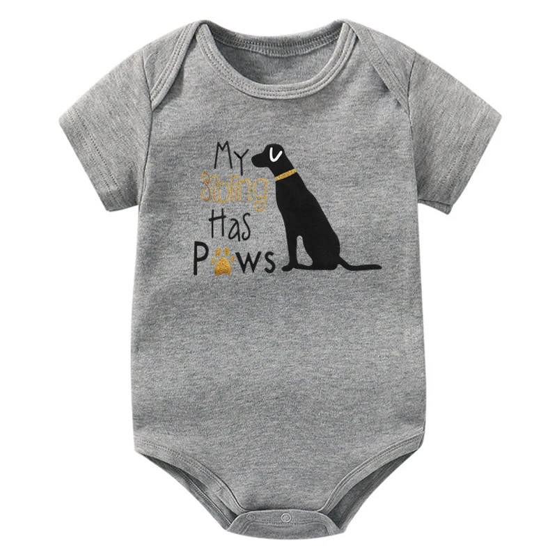 Summer New Casual Newborn Baby Boy Girl Short Sleeve Letter Print My Sibling Has Paws Cute Dog Romper Baby Clothes Bodysuits