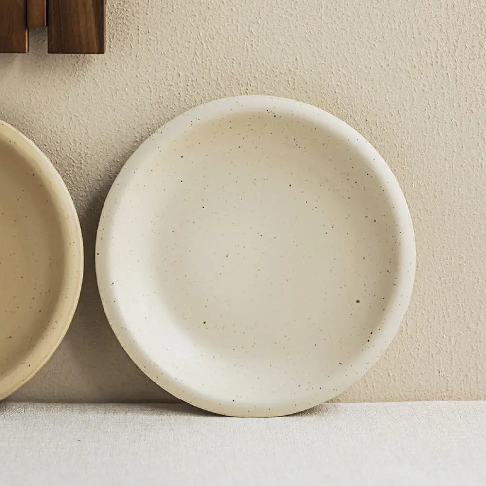Modern Minimalist Ceramic Plate Round Dinner Dish Matte Texture Thick Rim Serving Platter For Daily Kitchen