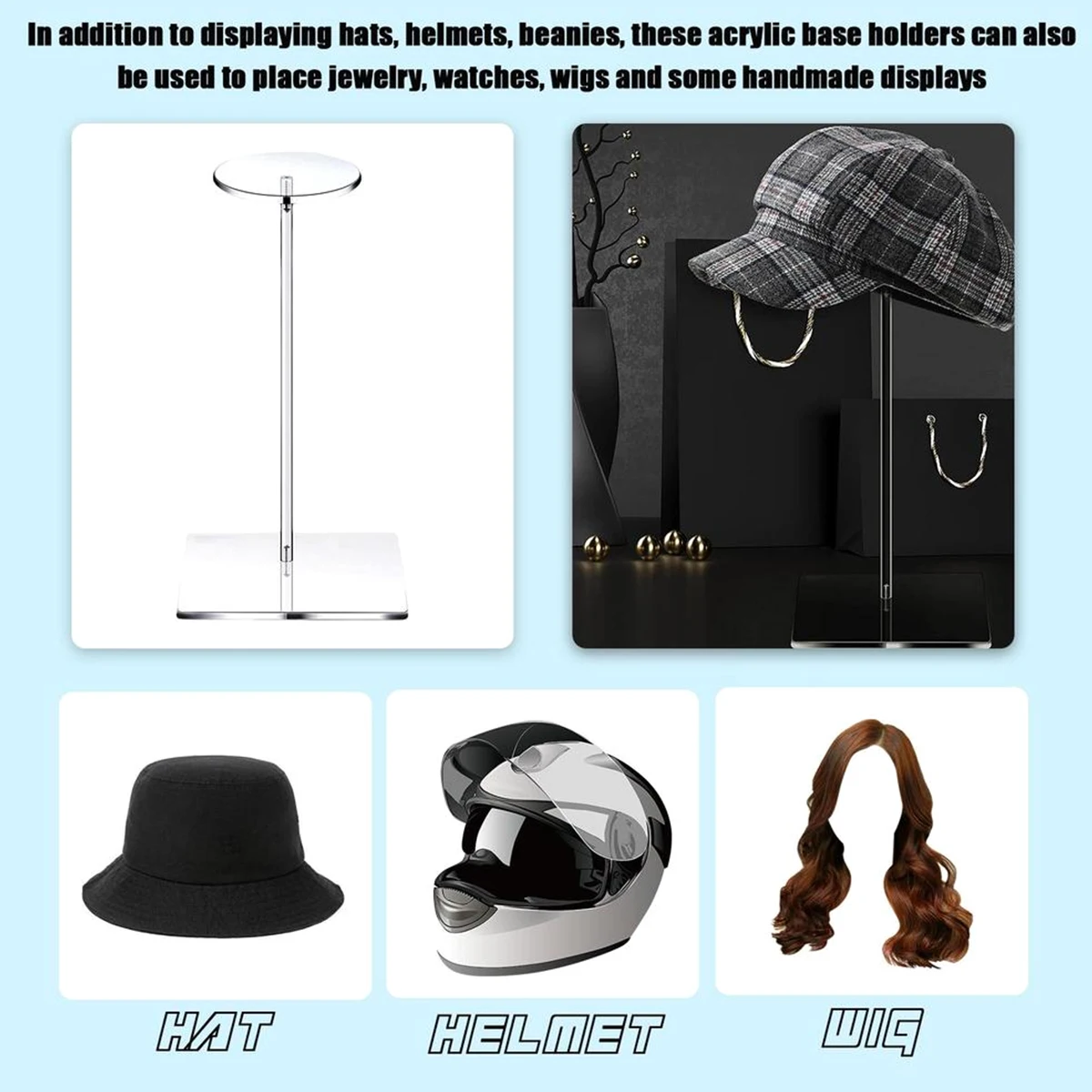 2Pcs Acrylic Hat Stand Wig Display Rack Clear Hat Stand Baseball Hat Rack Multifunctional Anti-Slip Decorative Hat Display Stand