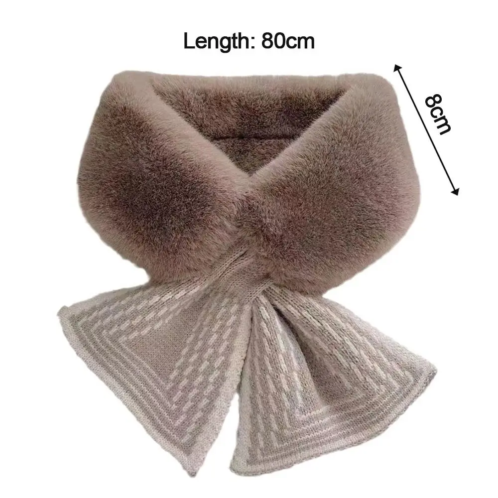 Cute Solid Color Cross Scarf Faux Rabbit Fur Plush Thicken Neckerchief Wrap Neck Scarf Women