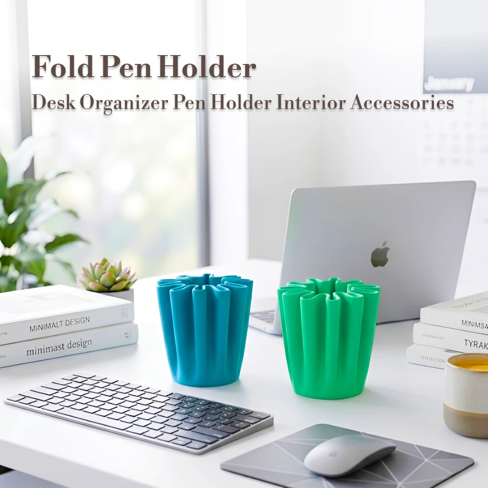 Fluted Foldable Silicone Pen Holder Vertical Pleated Desktop Stationery Organizer Multifunctional Makeup Brush
