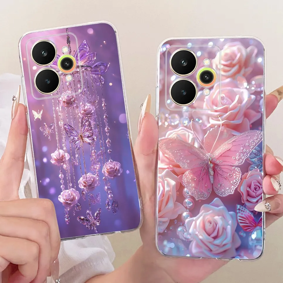 ل Realme 15 / Realme 15 Pro 5G جراب هاتف ملون فراشة فاخرة زهرة المرأة موضة لينة سيليكون غلاف واضح الغطاء الخلفي