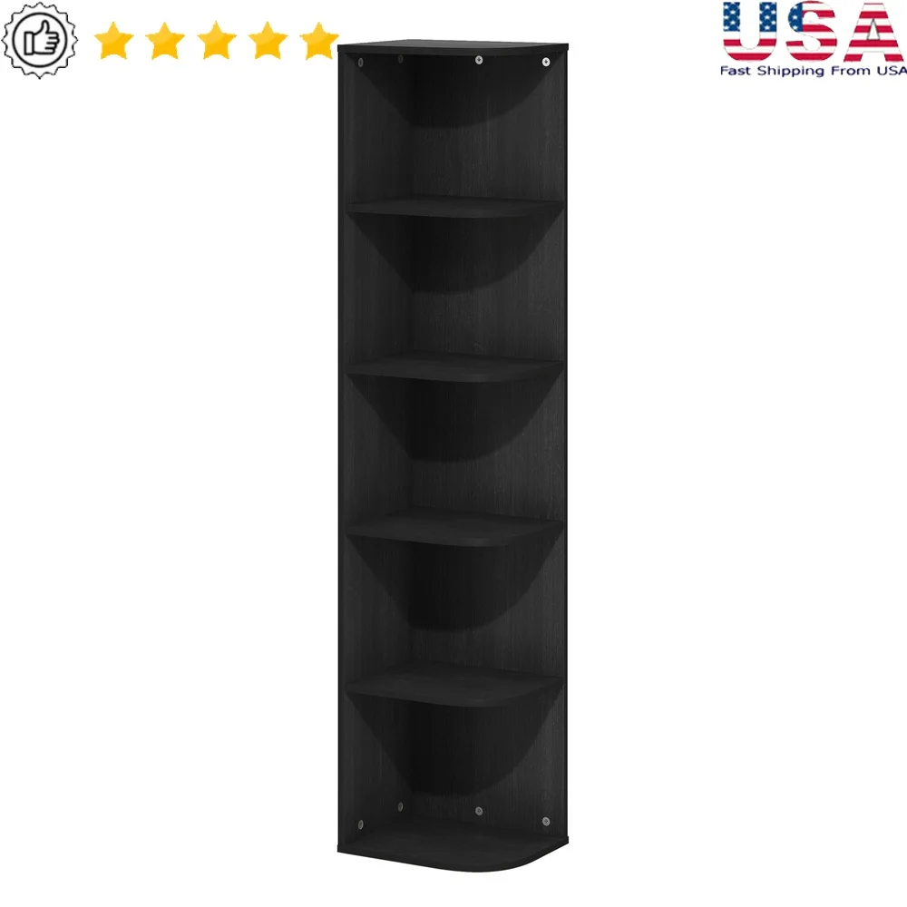 

5-Tier Corner Open Shelf Bookcase Blackwood Durable Composite Wood Ideal Small Spaces Dorms Apartments Easy Assembly