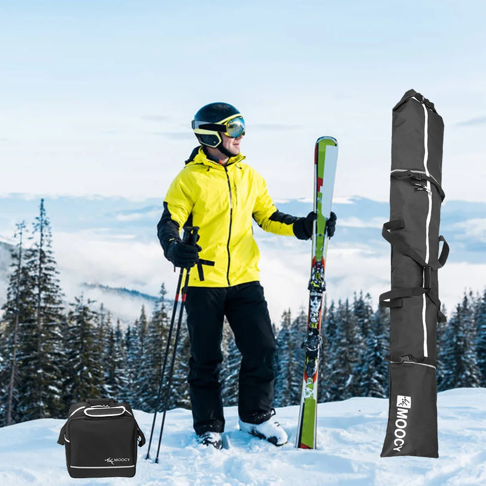 2Pcs Ski Bag Ski Boot Bag Combo With Reinforced Handle Detachable Shoulder Straps Adjustable Length For Boards Up To 200 Cm