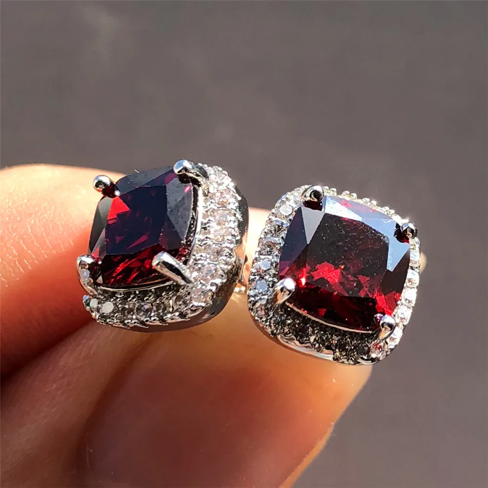 Luxury Female Yellow Pink Stone Earrings Fashion Silver Color Wedding Jewelry Vintage Double Stud Earrings For Women