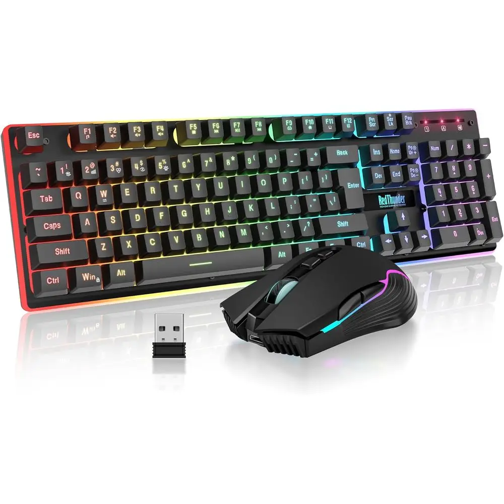 Rechargeable RGB Gaming Keyboard and Mouse Set, 3800mAh Battery, 26-Key Rollover + 3200DPI Sensor for PC Gaming