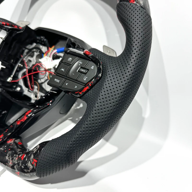 Red forged carbon fiber LED speed display steering wheel for Toyota Alphard view 2
