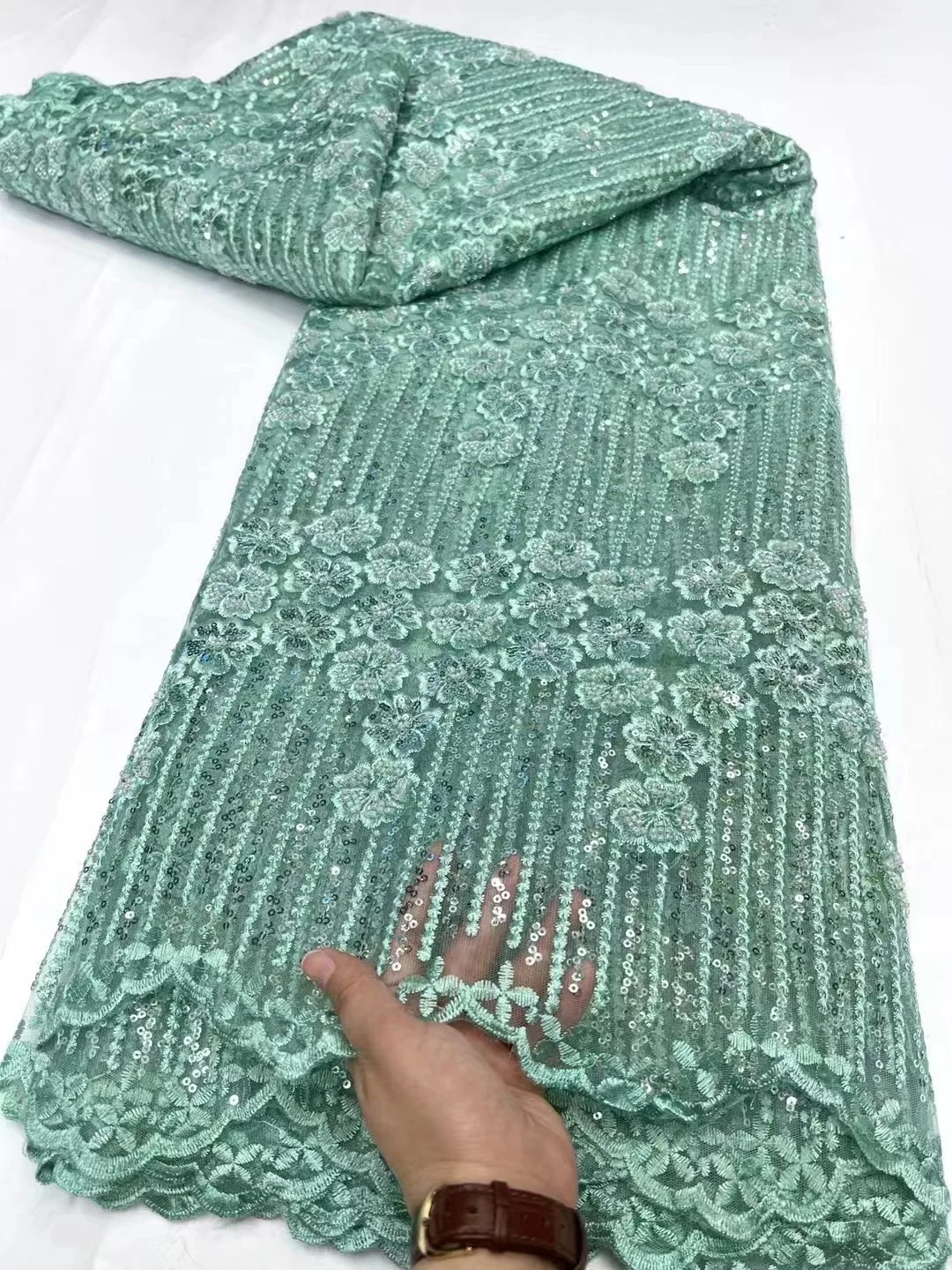 Tecido de renda de tule africano 5 jardas de alta qualidade lantejoulas nigerianas tecido de renda de tule para costurar vestido de casamento feminino pano diy