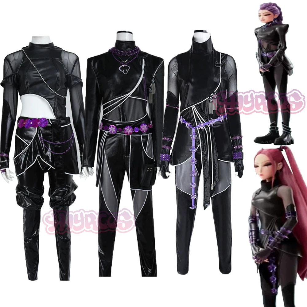 

Аниме Kpop Охотники на демонов Руми Косплей Костюм Черный кожаный боевой костюм Взрослые женщины Мужчины Пальто Брюки Пояс Перчатки Хэллоуин Вечеринка
