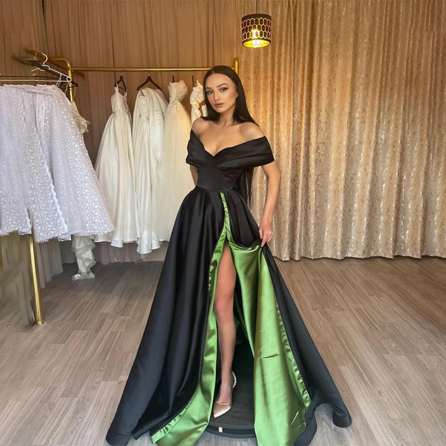 

Newest Designs Off Shoulder Cap Sleeve Custom Color Evening Gowns A-Line Backless Zipper Contrast Color Dresses For Prom