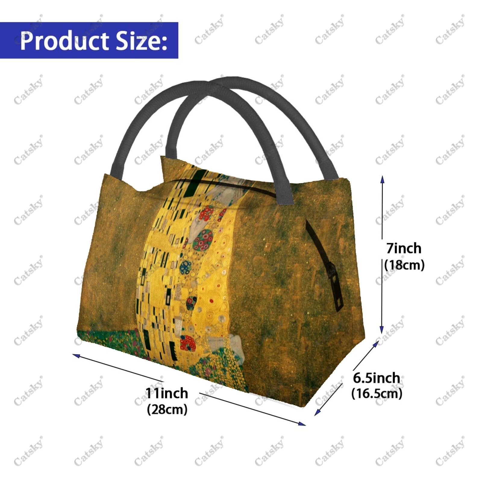 Gustav Klimt Oil Painting Portable Aluminum Foil Thickened Insulated Insulated Lunch Bag Waterproof Insulated Lunch Tote Bag