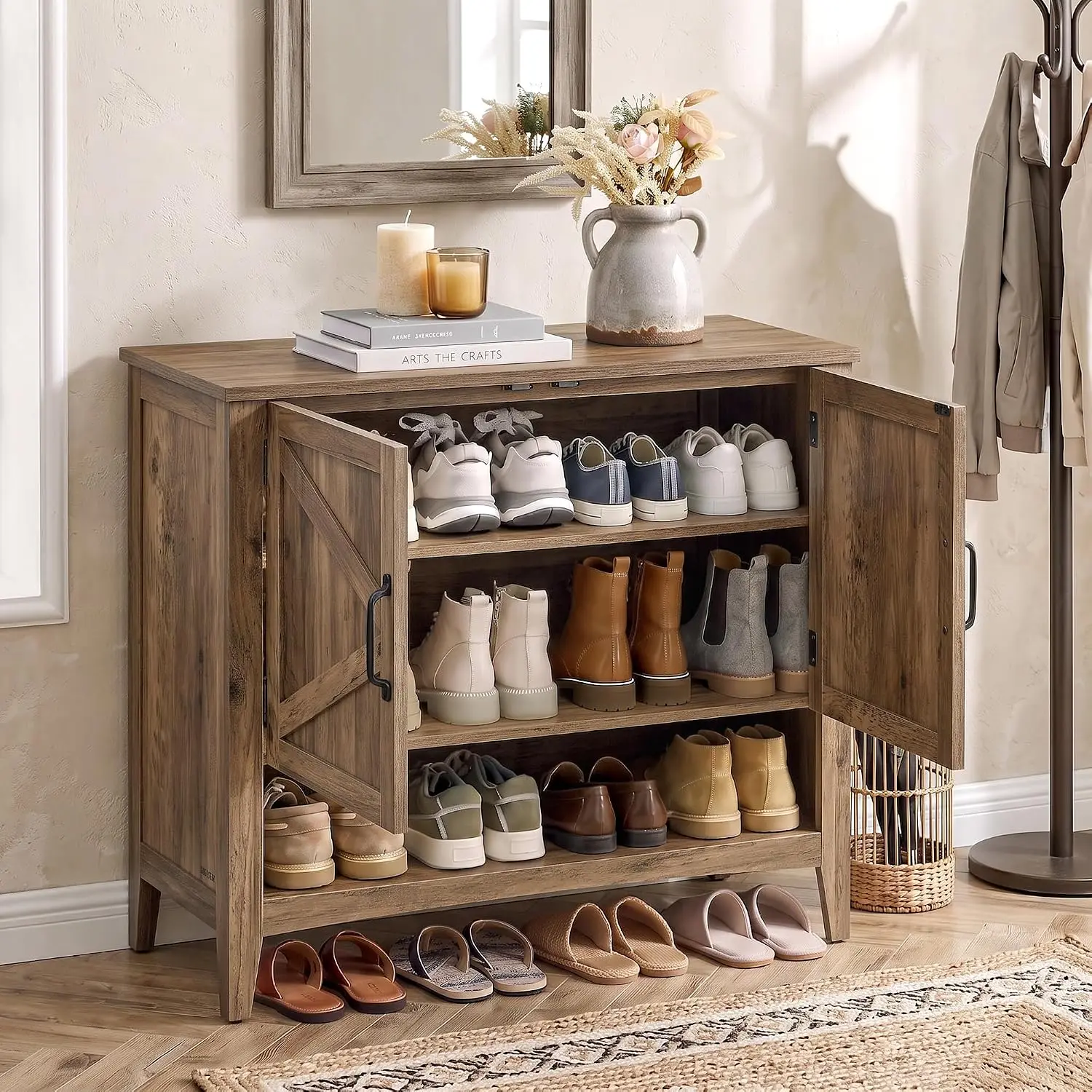 Shoe Rack Storage 3 Tier Adjustable Height Shelves
