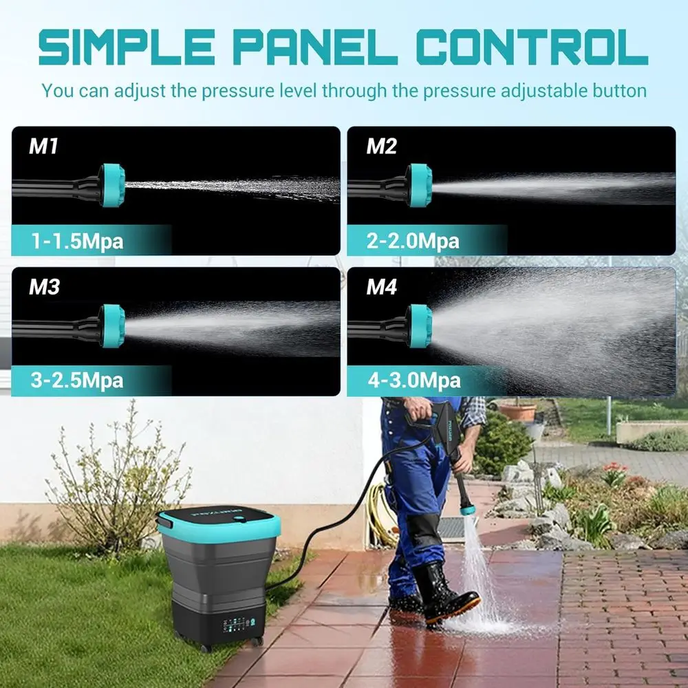 750PSI ポータブル高圧洗浄機 コードレス、4.5ガロンタンク、4段階調整可能圧力 電動高圧洗浄機 2x5.0Ahバッテリー＆クイック付き