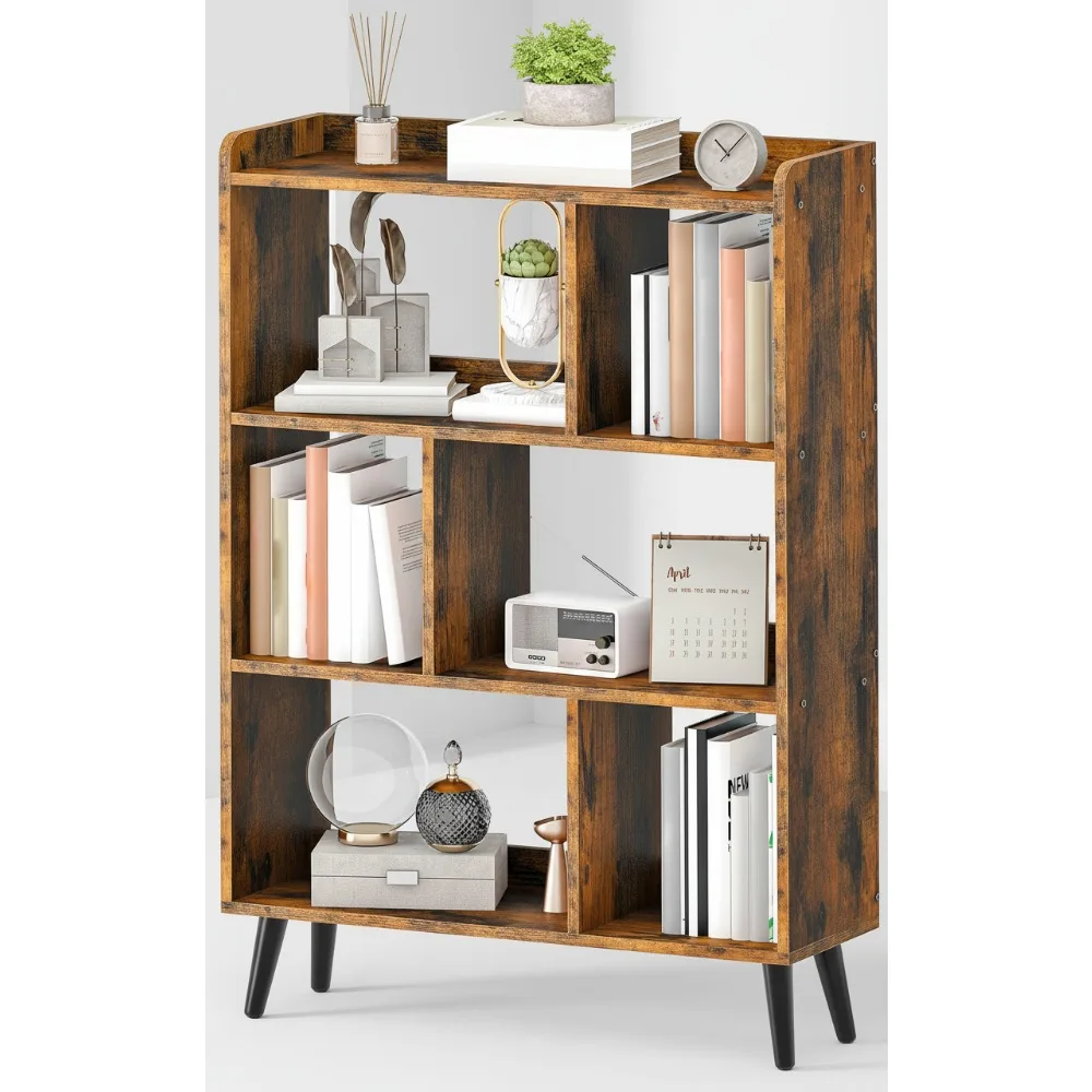 

6 Cube Bookshelf, 4 Tier Modern Bookcase with Legs, Large Open Storage Shelf for Living Room, Bedroom, Office