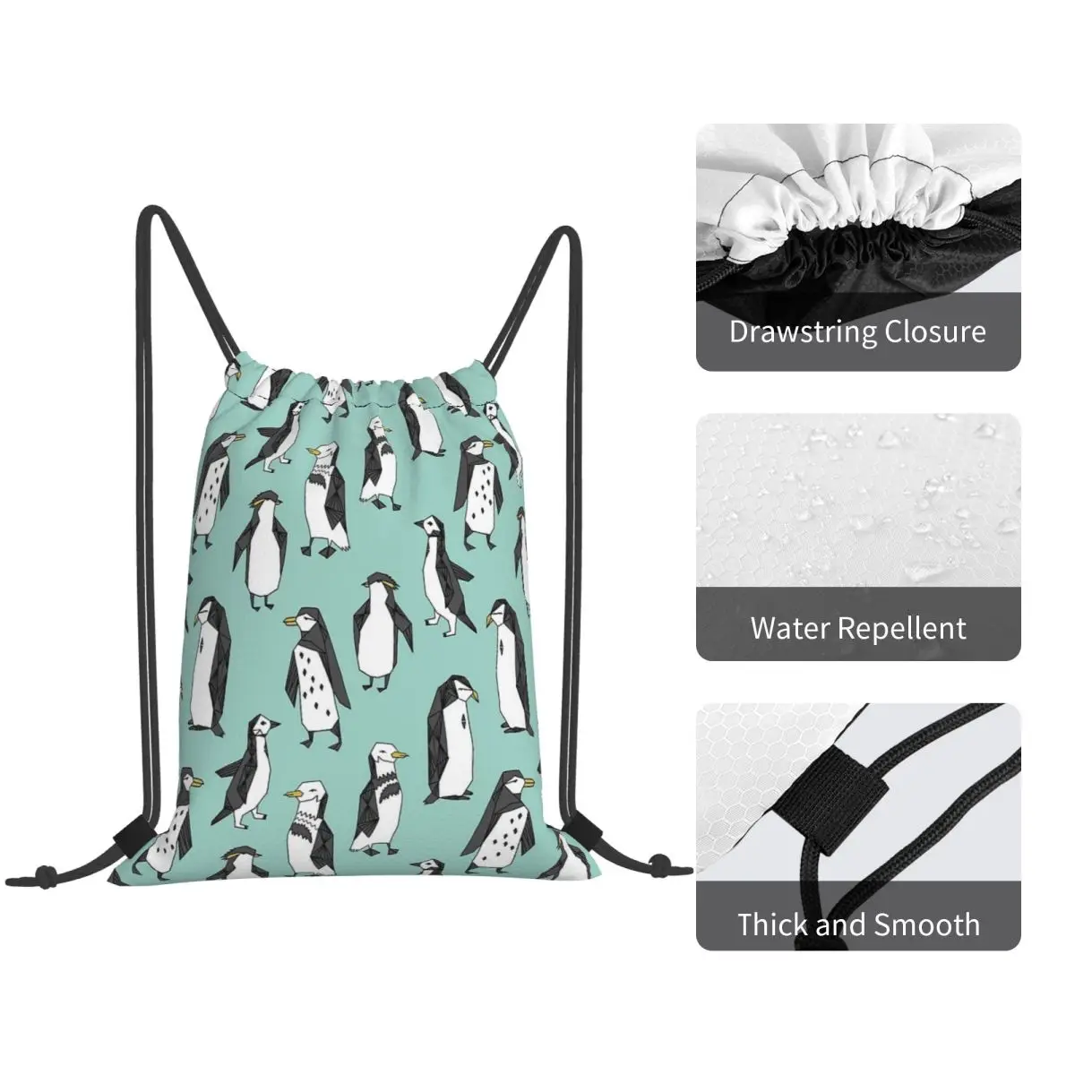 Penguin - Mint By Andrea Lauren Backpacks Fashion Drawstring Bundle Pocket Storage Bag Book Bags for Man Woman Students