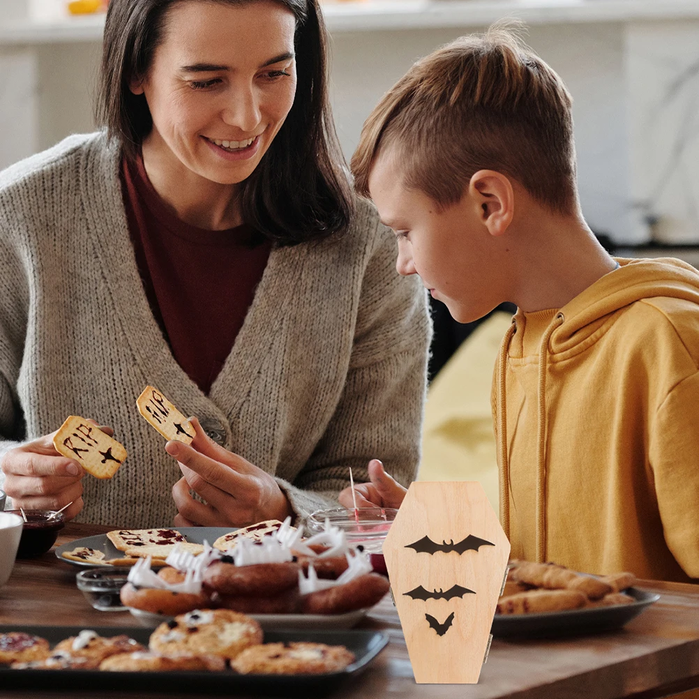 2 قطعة صندوق خشبي صغير لم تنته التابوت علبة مجوهرات القوطية نمط الخفافيش ويب انقطاع تخزين لمهرجان حفلة كاندي حلقة القرط