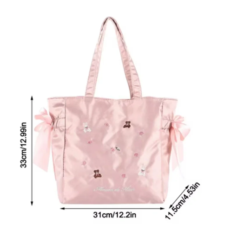 2024 New Shoulder Bags For Women Cute Rabbit Bear Embroidered Bow Handbag Pink Heart Large Capacity Tote Bag Girl Gifts