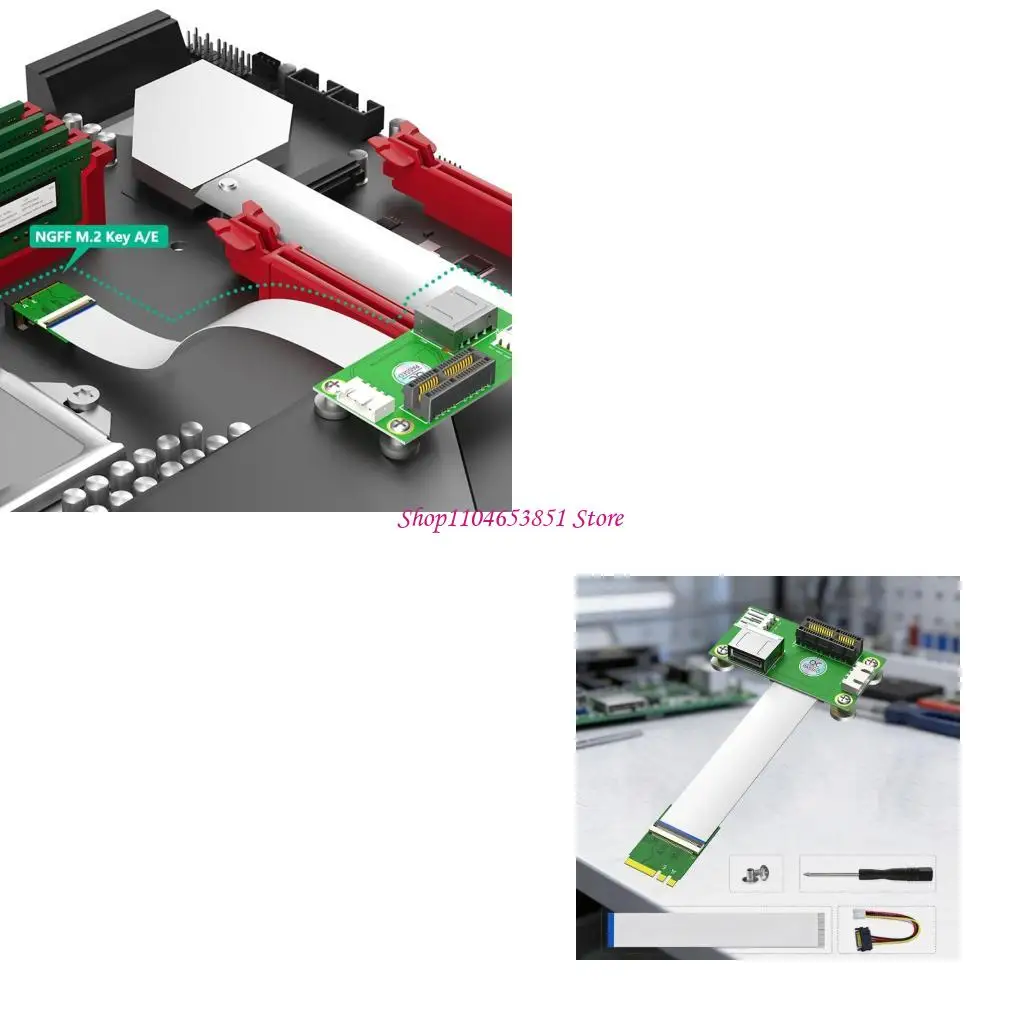 M.2 A+E Key to PCIe Extension Kit, Flat Ribbon Cable Board Set for Computer Board Slot Conversion, Repair Station Testing and PC