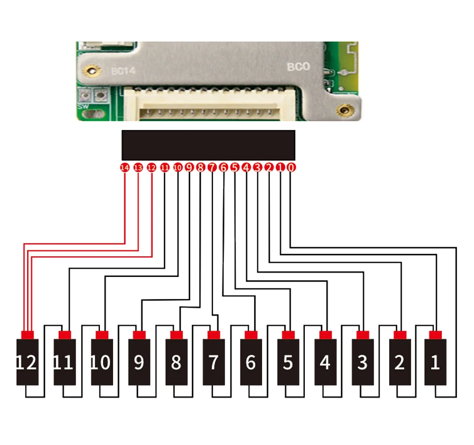 JiaBaiDa Automized Identify 7s-14s 7S 8S 9S 10S 11S 12S 13S 14S 20A 30A LFP NMC Smart BMS 24V 36V 48V Battery Management System