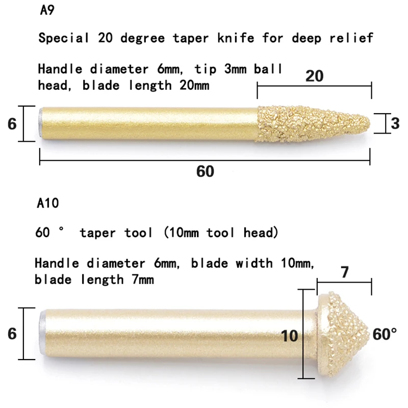 Wiertła diamentowe do lutowania, frezy stożkowe CNC do grawerowania marmuru i granitu, narzędzia do cięcia marmuru.