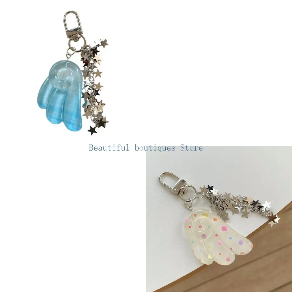 U4LF Glossy Acrylic Bag Decoration Accessory with Metal Lobster Clasp, Ring Hardware and Star Chain Detail for Daily Use